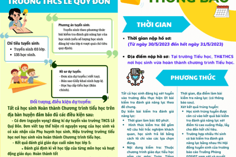 THÔNG BÁO VỀ TUYỂN SINH LỚP 6 NĂM HỌC 2023 - 2024 TRƯỜNG THCS LÊ QUÝ ĐÔN