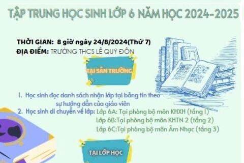 TRƯỜNG THCS LÊ QUÝ ĐÔN THÔNG BÁO THỜI GIAN TẬP TRUNG HỌC SINH LỚP 6 NĂM HỌC 2024 - 2025